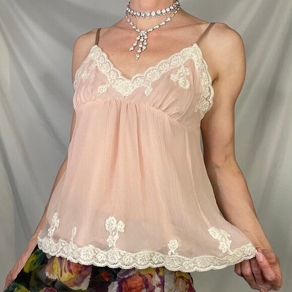 Gold Hawk silk chiffon lace camisole cami tank blouse top vintage Y2K fairy M - Picture 16 of 16